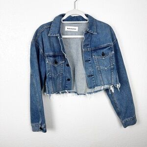 Reformation Crop Denim Jean Jacket Raw Hem Blue Size XS